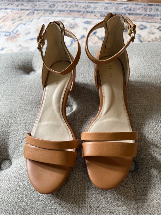 Cole Haan Shoes - Cole Haan Tan Leather Two-Strap Ankle Strap Heels
